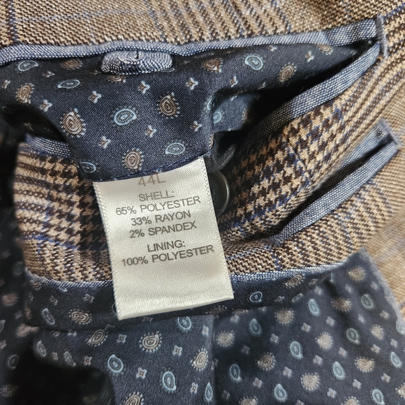 Crown & Ivy Men's Size 44L Brown Plaid Performance Blazer Jacket Sport Coat - Picture 5 of 10